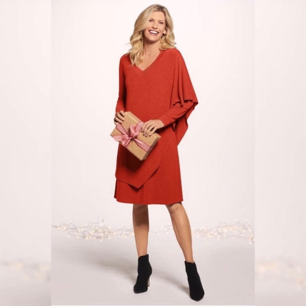 exc Soft Surroundings Marla Vneck drape dress tunic asymmetric layer knit stretc